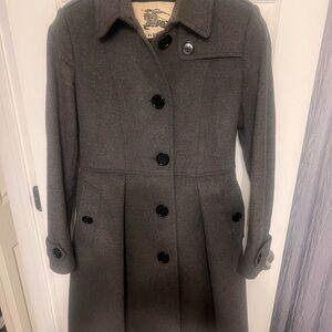 Burberry Gray Wool Coat with Black Buttons